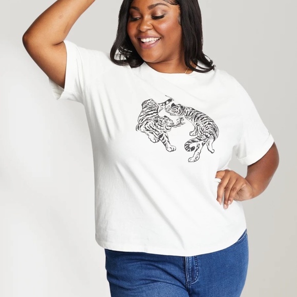 ABLE Gloria Graphic Tee - white/black tiger graphic, size S - Picture 2 of 9